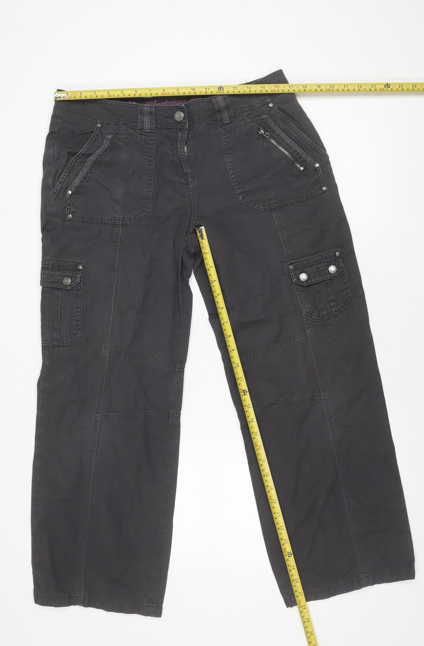 Mantaray Womens Black Cargo Trousers Size 14 Slim Cotton Twill Straight Leg