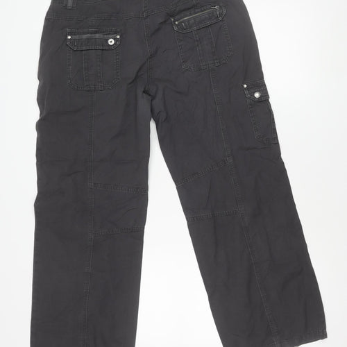 Mantaray Womens Black Cargo Trousers Size 14 Slim Cotton Twill Straight Leg