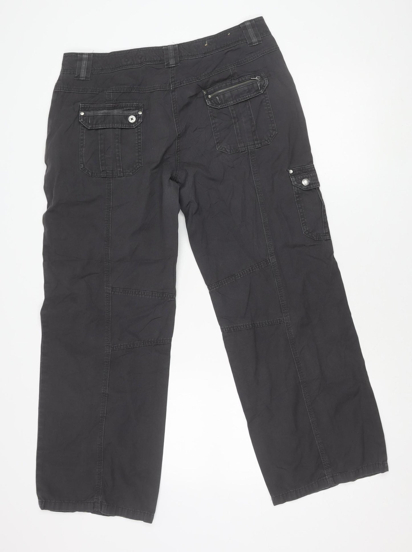 Mantaray Womens Black Cargo Trousers Size 14 Slim Cotton Twill Straight Leg