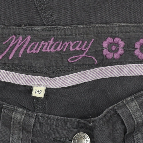 Mantaray Womens Black Cargo Trousers Size 14 Slim Cotton Twill Straight Leg