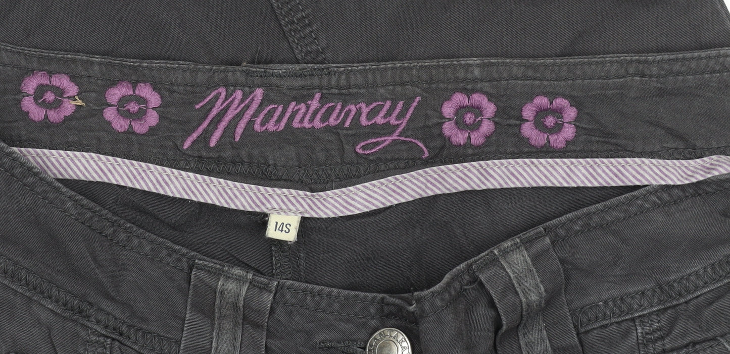 Mantaray Womens Black Cargo Trousers Size 14 Slim Cotton Twill Straight Leg