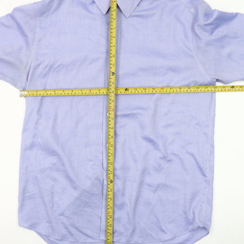 Marks and Spencer Men's Blue 16in Collar Long Sleeve Non-Iron Cotton Shirt