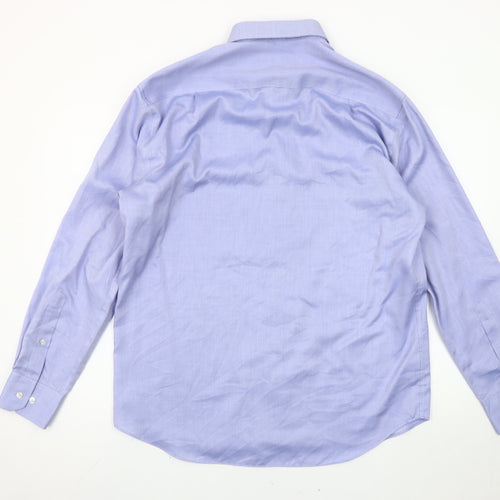Marks and Spencer Men's Blue 16in Collar Long Sleeve Non-Iron Cotton Shirt
