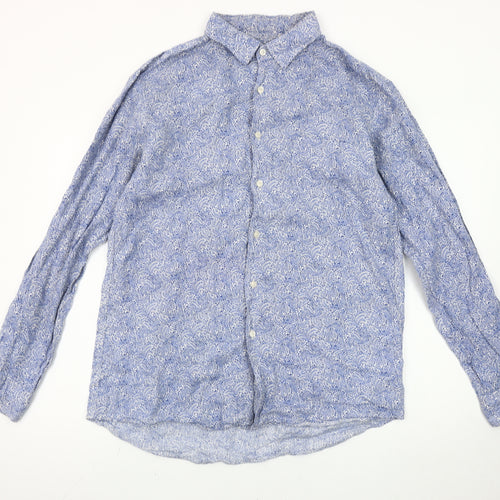 Uniqlo x Liberty London Men's Blue Linen Paisley Long Sleeve Shirt L