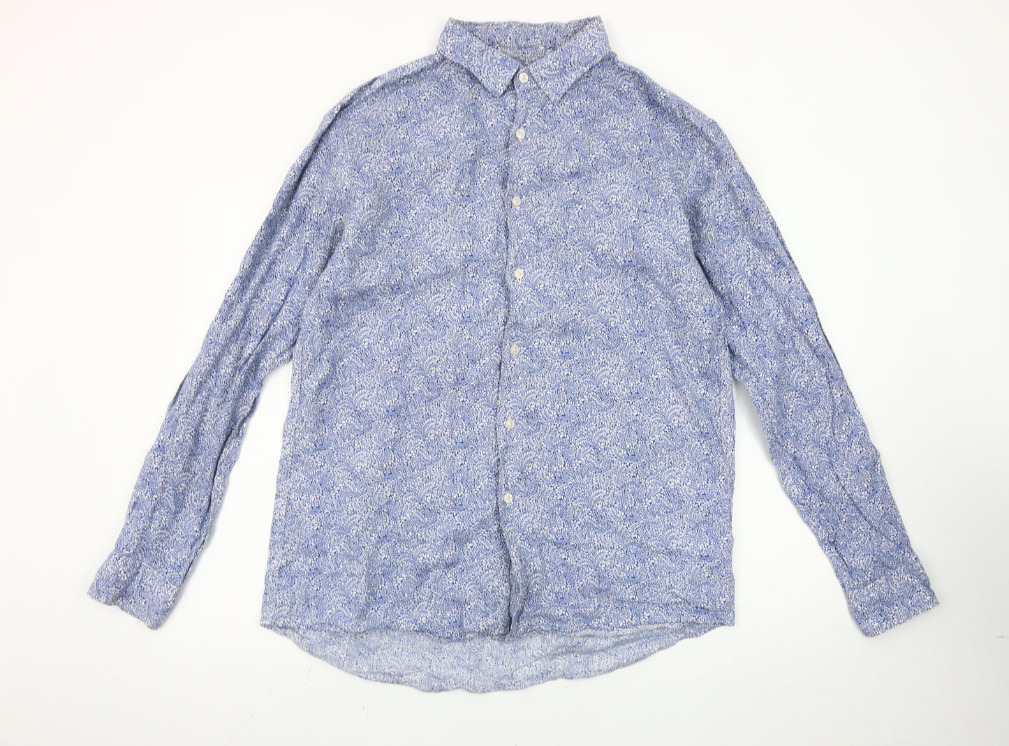 Uniqlo x Liberty London Men's Blue Linen Paisley Long Sleeve Shirt L