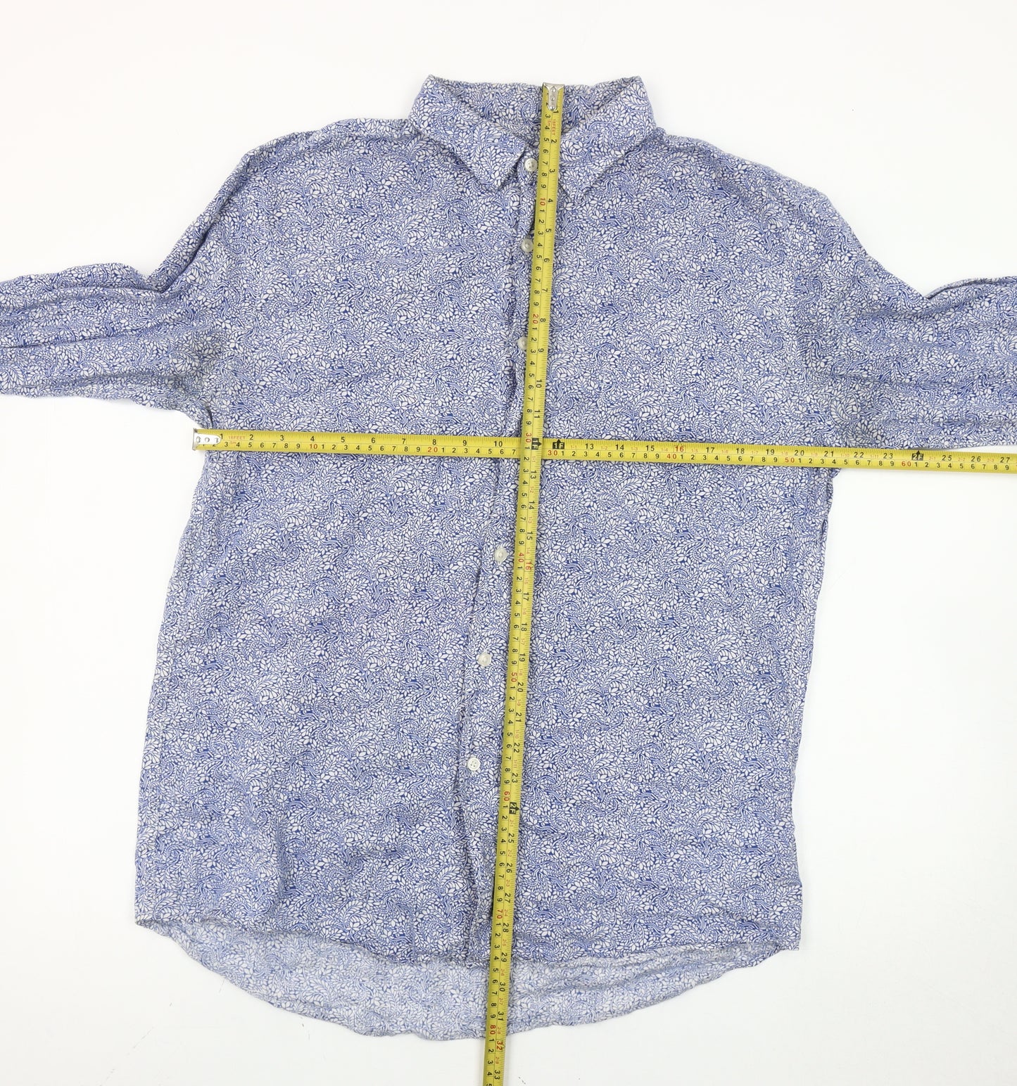 Uniqlo x Liberty London Men's Blue Linen Paisley Long Sleeve Shirt L
