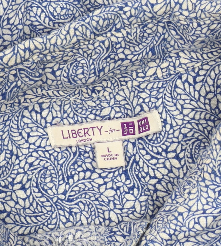 Uniqlo x Liberty London Men's Blue Linen Paisley Long Sleeve Shirt L
