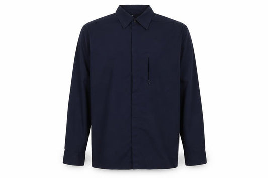 Front view of Giorgio Men's Blue M Long Sleeve Woven Cotton Button-Up Shirt
