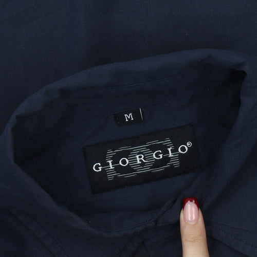 Giorgio Men's Blue M Long Sleeve Woven Cotton Button-Up Shirt