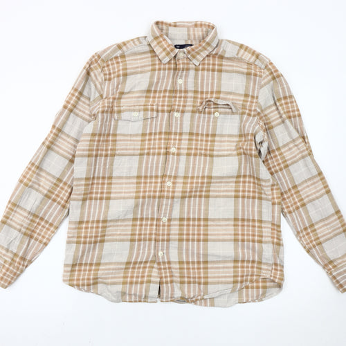 Gap Men's Beige Plaid Flannel Classic Fit Long Sleeve Shirt M