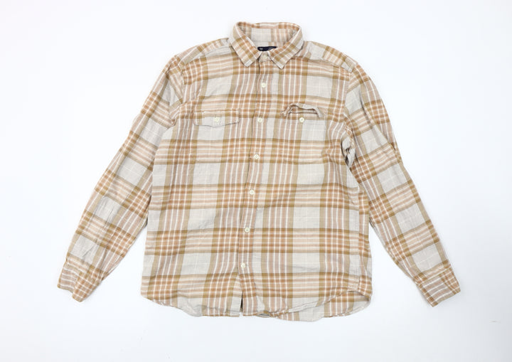 Gap Men's Beige Plaid Flannel Classic Fit Long Sleeve Shirt M