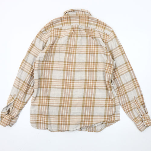 Gap Men's Beige Plaid Flannel Classic Fit Long Sleeve Shirt M