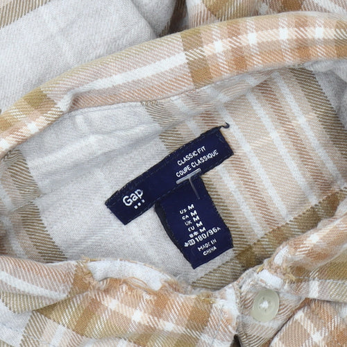 Gap Men's Beige Plaid Flannel Classic Fit Long Sleeve Shirt M