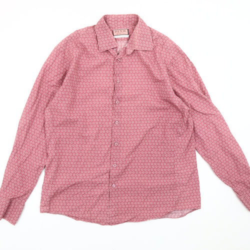 Thomas Pink Men's Pink Geometric Long Sleeve Cotton Button-Up Shirt 16