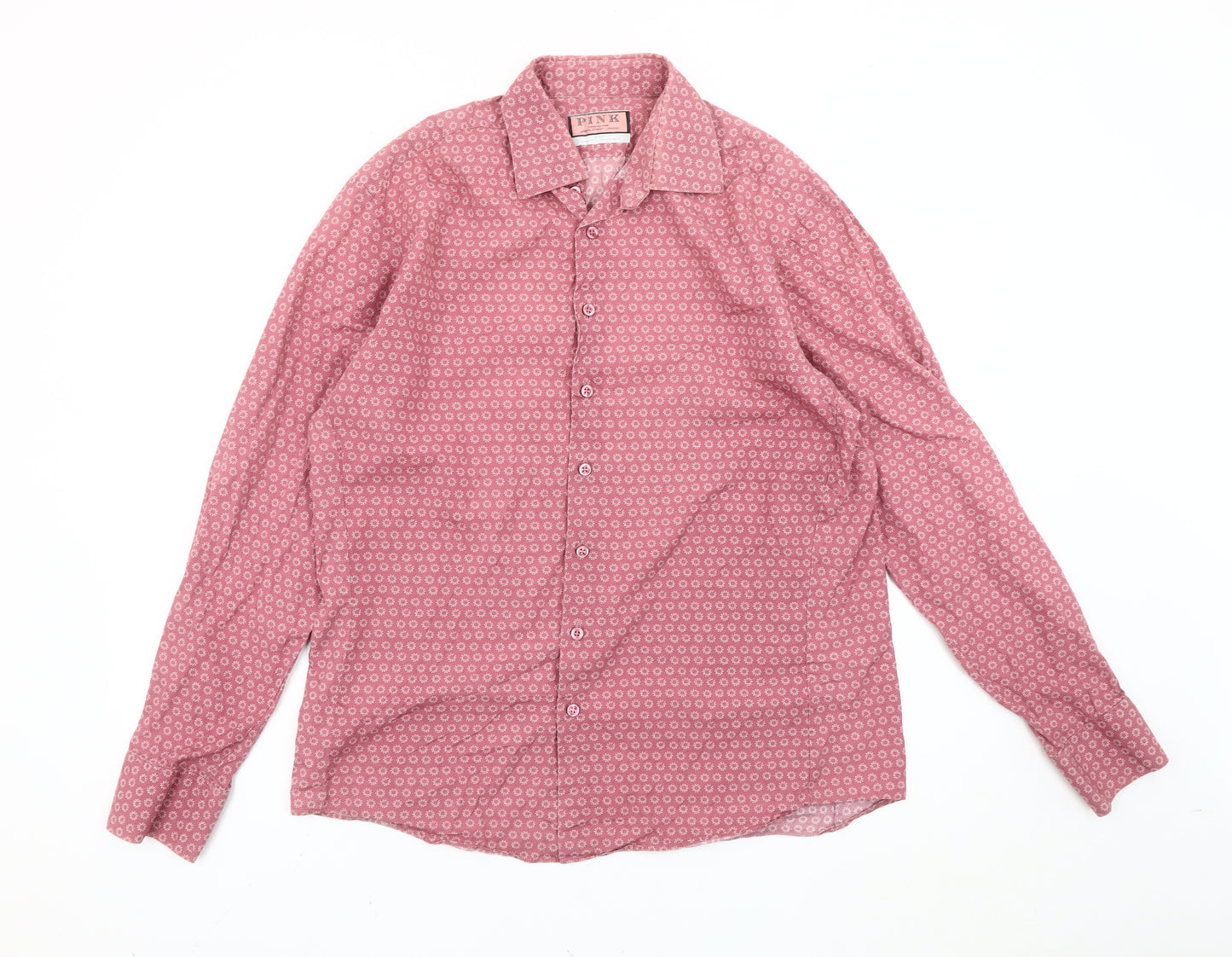 Thomas Pink Men's Pink Geometric Long Sleeve Cotton Button-Up Shirt 16