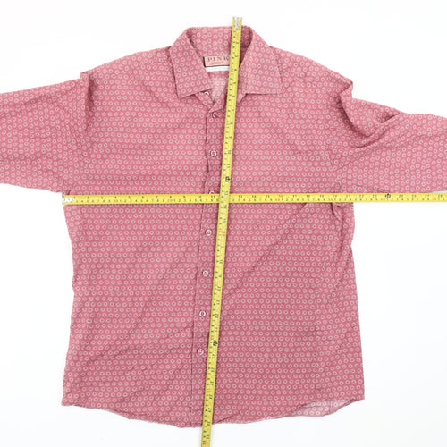 Thomas Pink Men's Pink Geometric Long Sleeve Cotton Button-Up Shirt 16