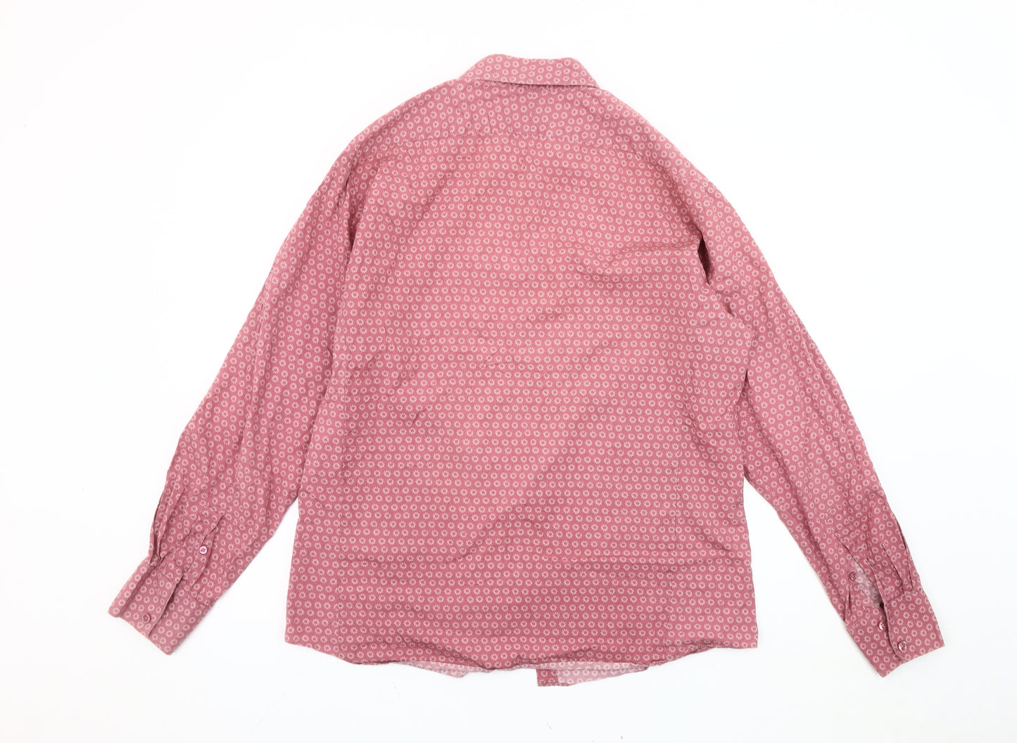 Thomas Pink Men's Pink Geometric Long Sleeve Cotton Button-Up Shirt 16
