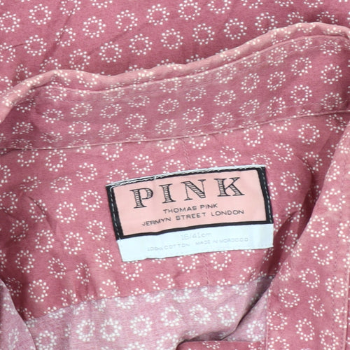 Thomas Pink Men's Pink Geometric Long Sleeve Cotton Button-Up Shirt 16