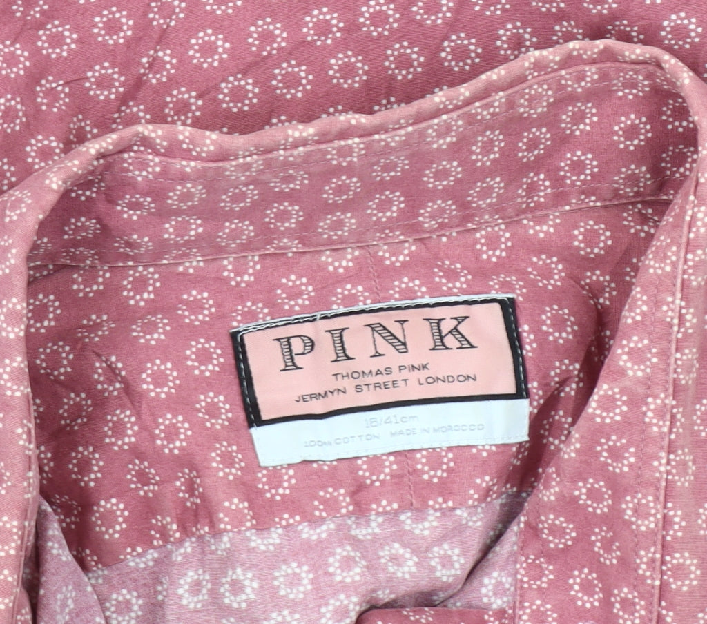 Thomas Pink Men's Pink Geometric Long Sleeve Cotton Button-Up Shirt 16