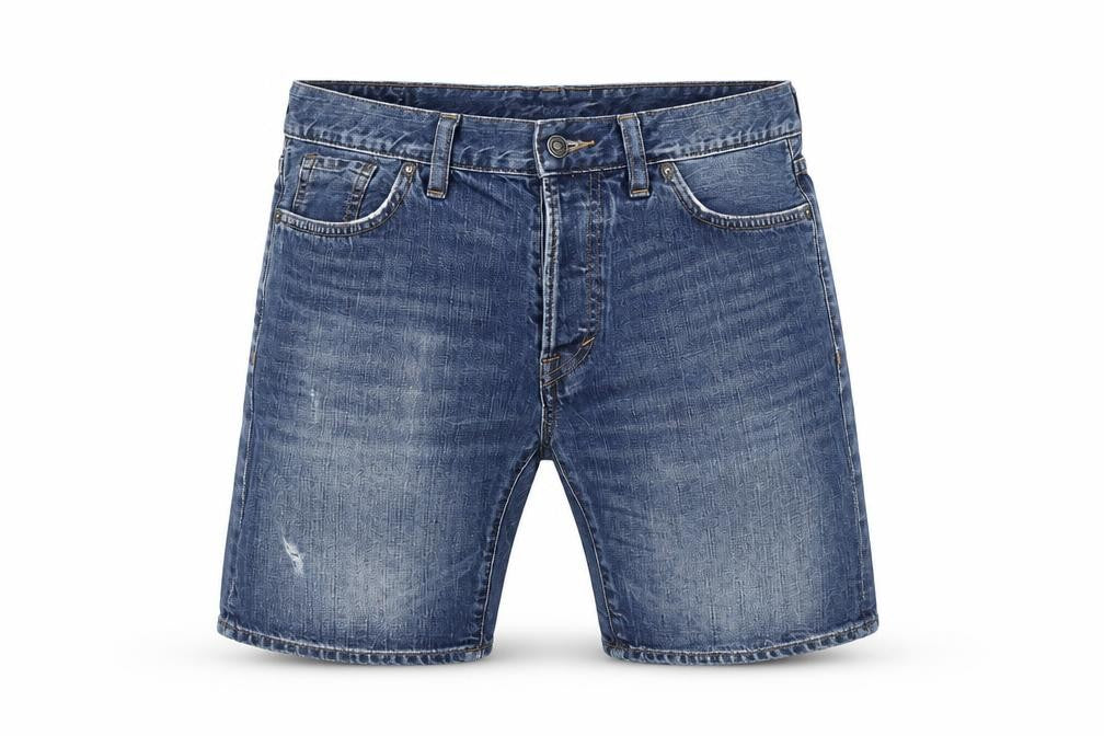 Front view of H&M Men’s Blue Denim Shorts, size 31, Regular Fit Casual Medium Wash