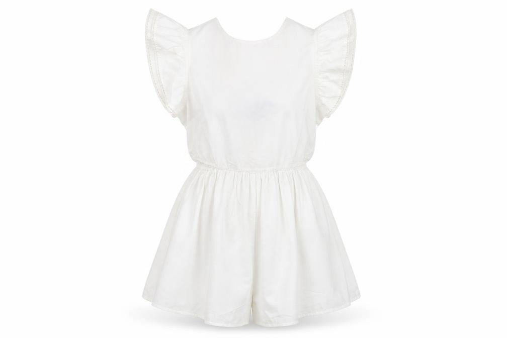 ASOS DESIGN Women’s White Flutter Sleeve Lace Playsuit UK 12 Summer
