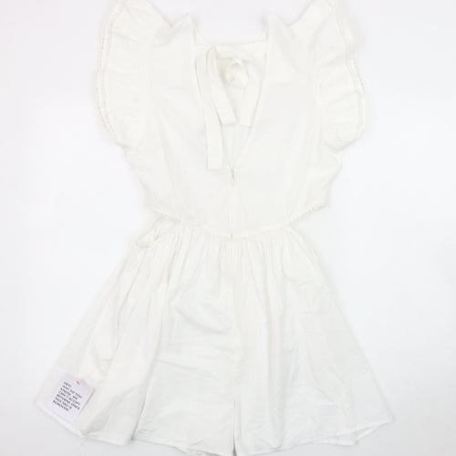 ASOS DESIGN Women’s White Flutter Sleeve Lace Playsuit UK 12 Summer