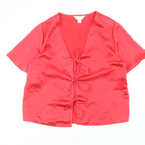 Marks & Spencer Women’s Red Satin Wrap Blouse Size 8 Short Sleeve
