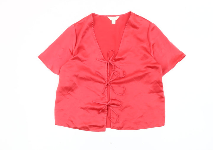Marks & Spencer Women’s Red Satin Wrap Blouse Size 8 Short Sleeve