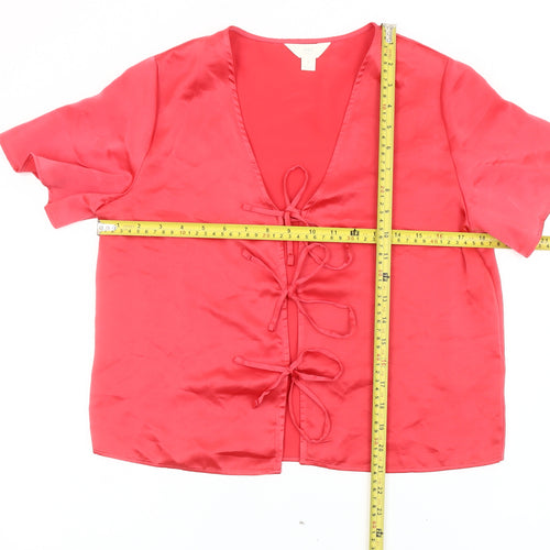Marks & Spencer Women’s Red Satin Wrap Blouse Size 8 Short Sleeve