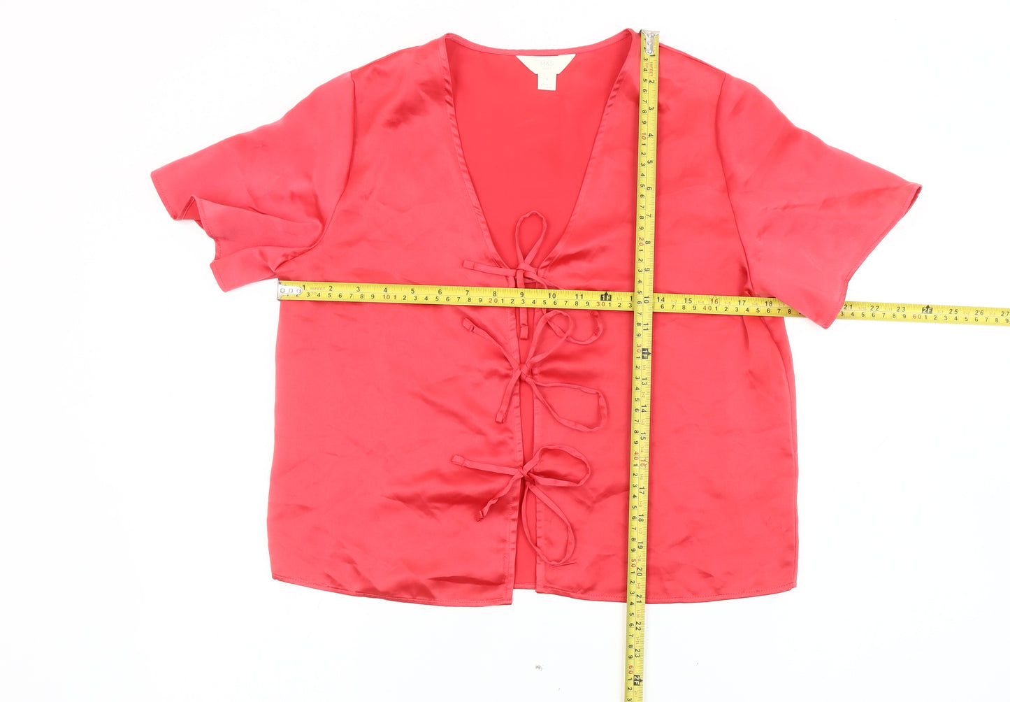 Marks & Spencer Women’s Red Satin Wrap Blouse Size 8 Short Sleeve