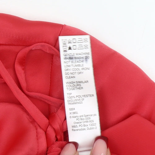 Marks & Spencer Women’s Red Satin Wrap Blouse Size 8 Short Sleeve