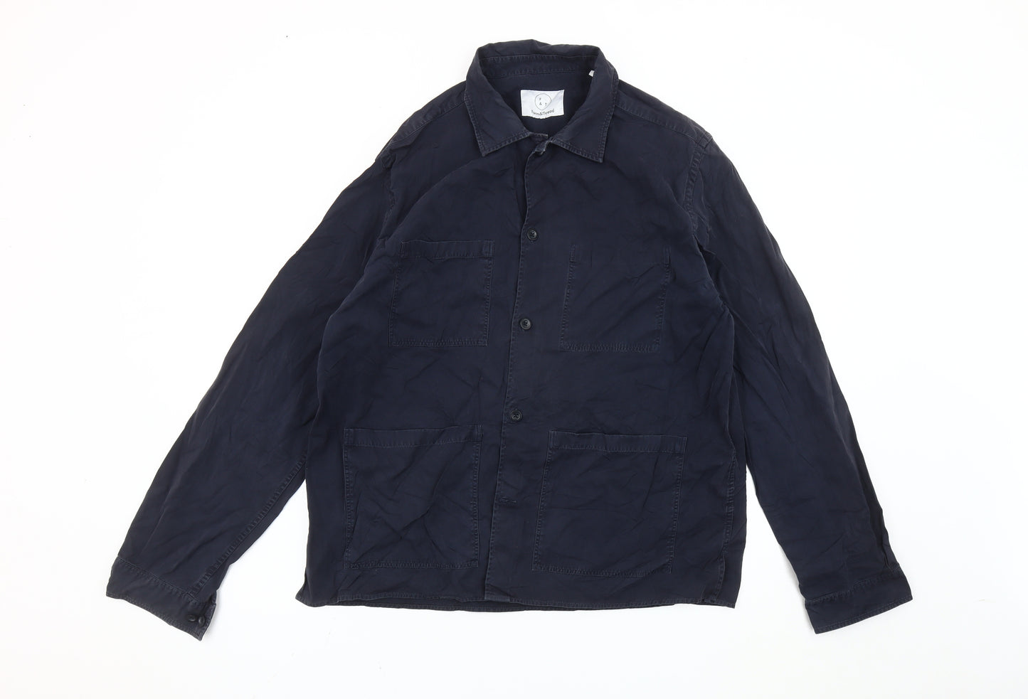 Form & Thread Men's Blue Cotton Long Sleeve Button-Up Shirt L