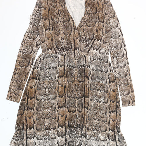 H&M Women’s Brown Snake Print A-Line Dress Size 12 Viscose Knit