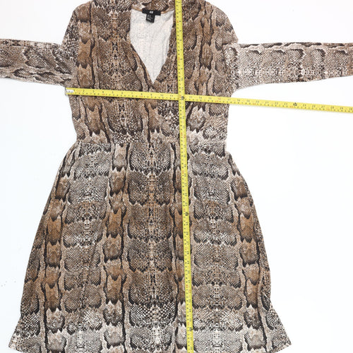 H&M Women’s Brown Snake Print A-Line Dress Size 12 Viscose Knit