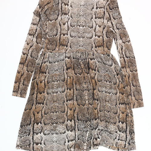 H&M Women’s Brown Snake Print A-Line Dress Size 12 Viscose Knit