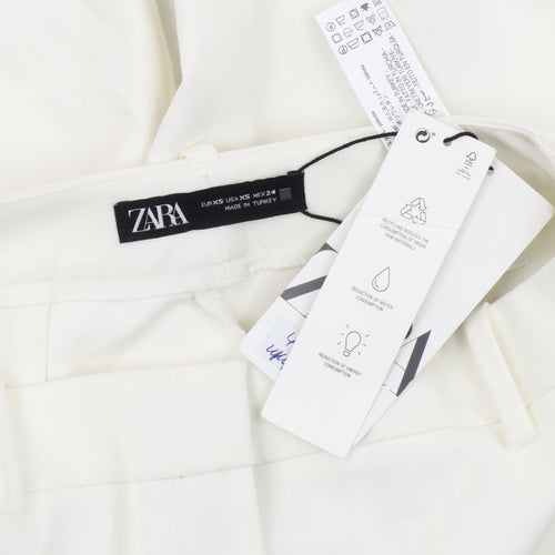 Zara Women White XS High Rise Slim Fit Dress Pants Trousers