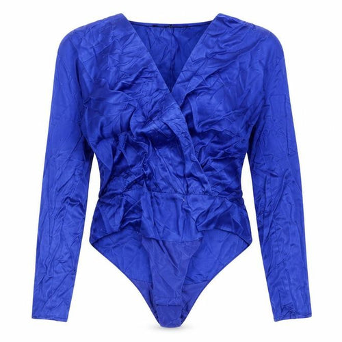 Zara Women Blue Size 8 Viscose Long Sleeve Ruffle Bodysuit Party