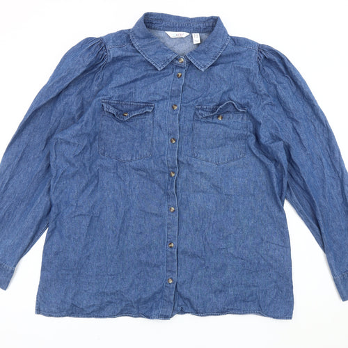 d&co. Women’s Blue Denim Long Sleeve Button-Up Shirt 2XL Plus Casual