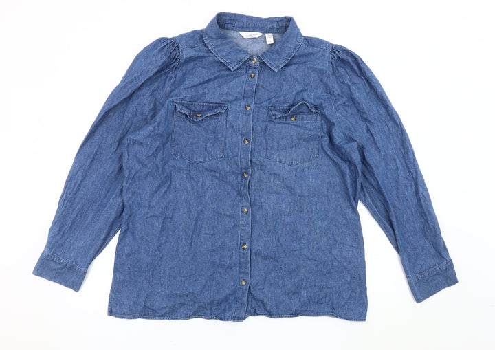 d&co. Women’s Blue Denim Long Sleeve Button-Up Shirt 2XL Plus Casual