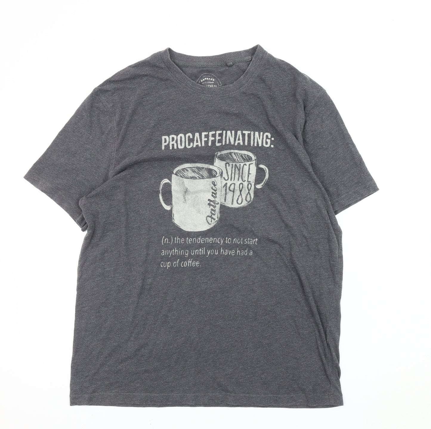 FatFace Men's Grey Graphic Coffee T-Shirt L Regular Fit