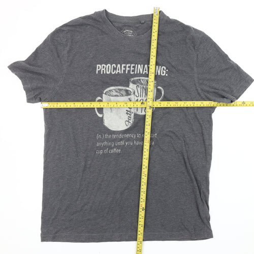 FatFace Men's Grey Graphic Coffee T-Shirt L Regular Fit