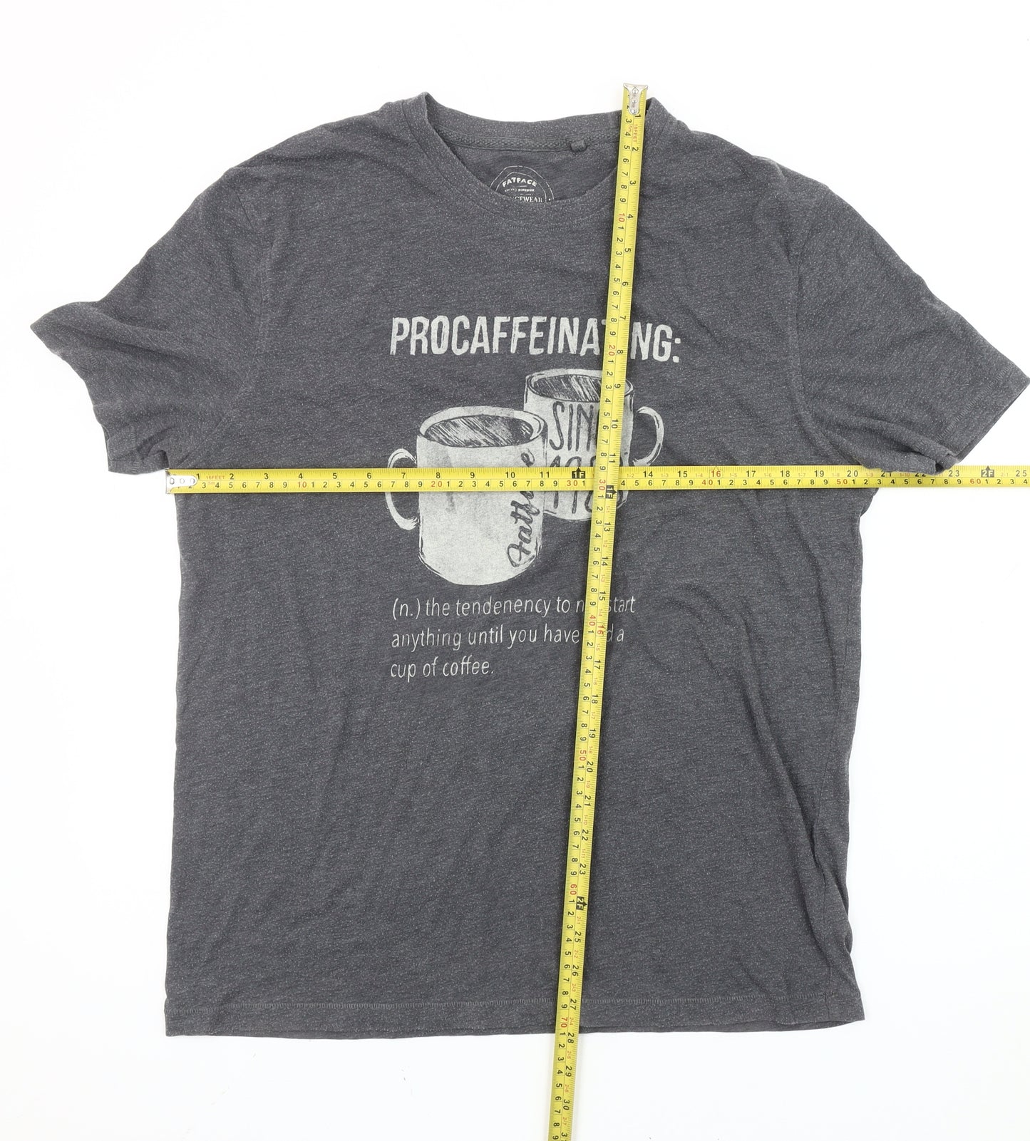FatFace Men's Grey Graphic Coffee T-Shirt L Regular Fit
