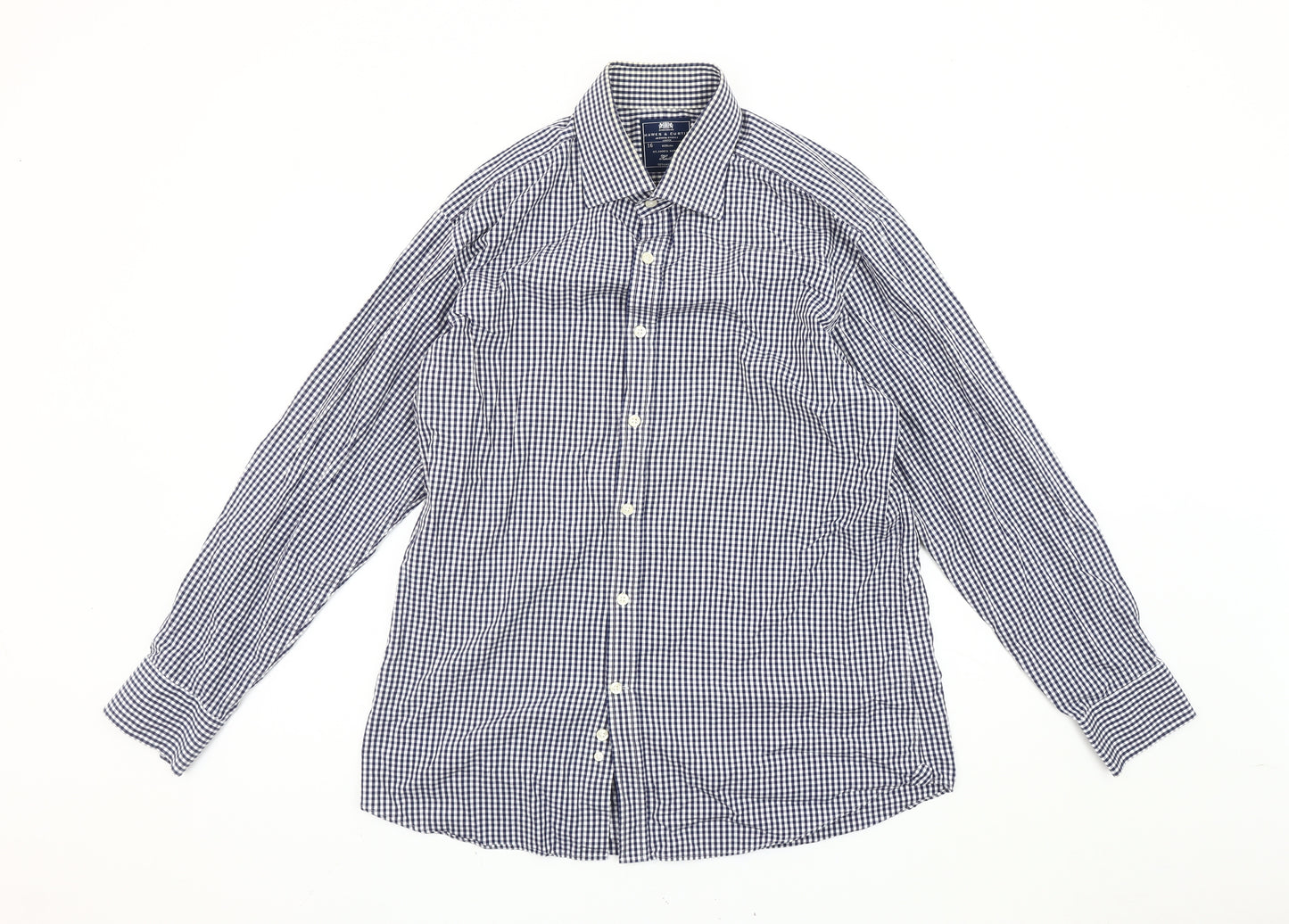 Hawes & Curtis Men’s Blue Check Slim Fit Long Sleeve Cotton Shirt 16
