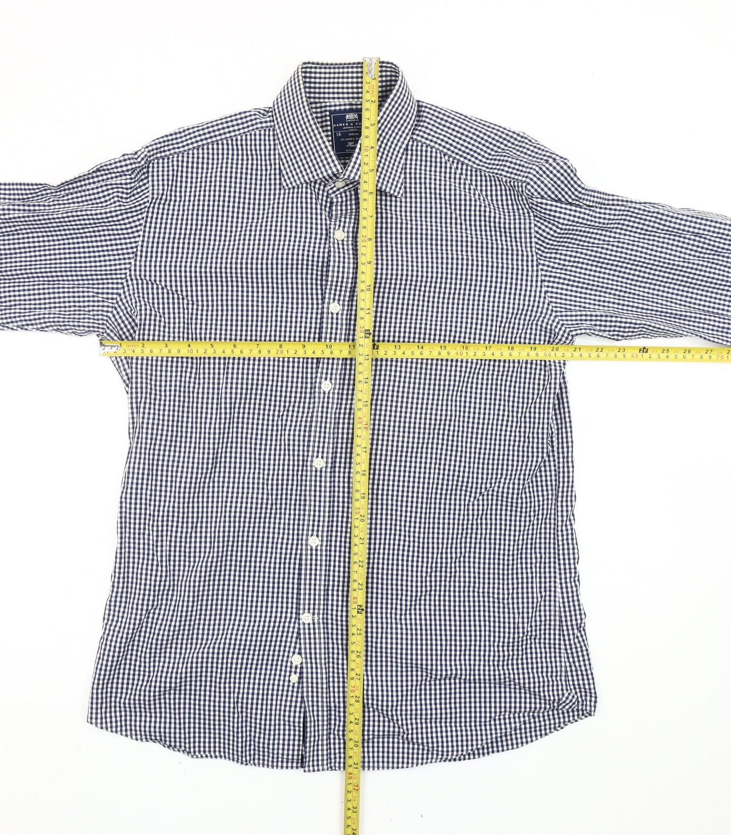Hawes & Curtis Men’s Blue Check Slim Fit Long Sleeve Cotton Shirt 16