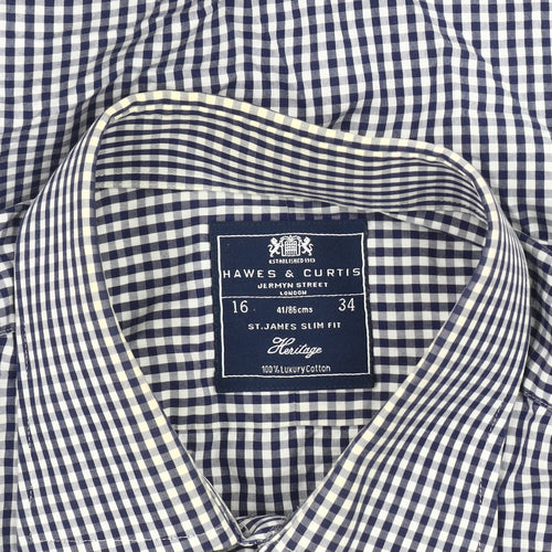 Hawes & Curtis Men’s Blue Check Slim Fit Long Sleeve Cotton Shirt 16