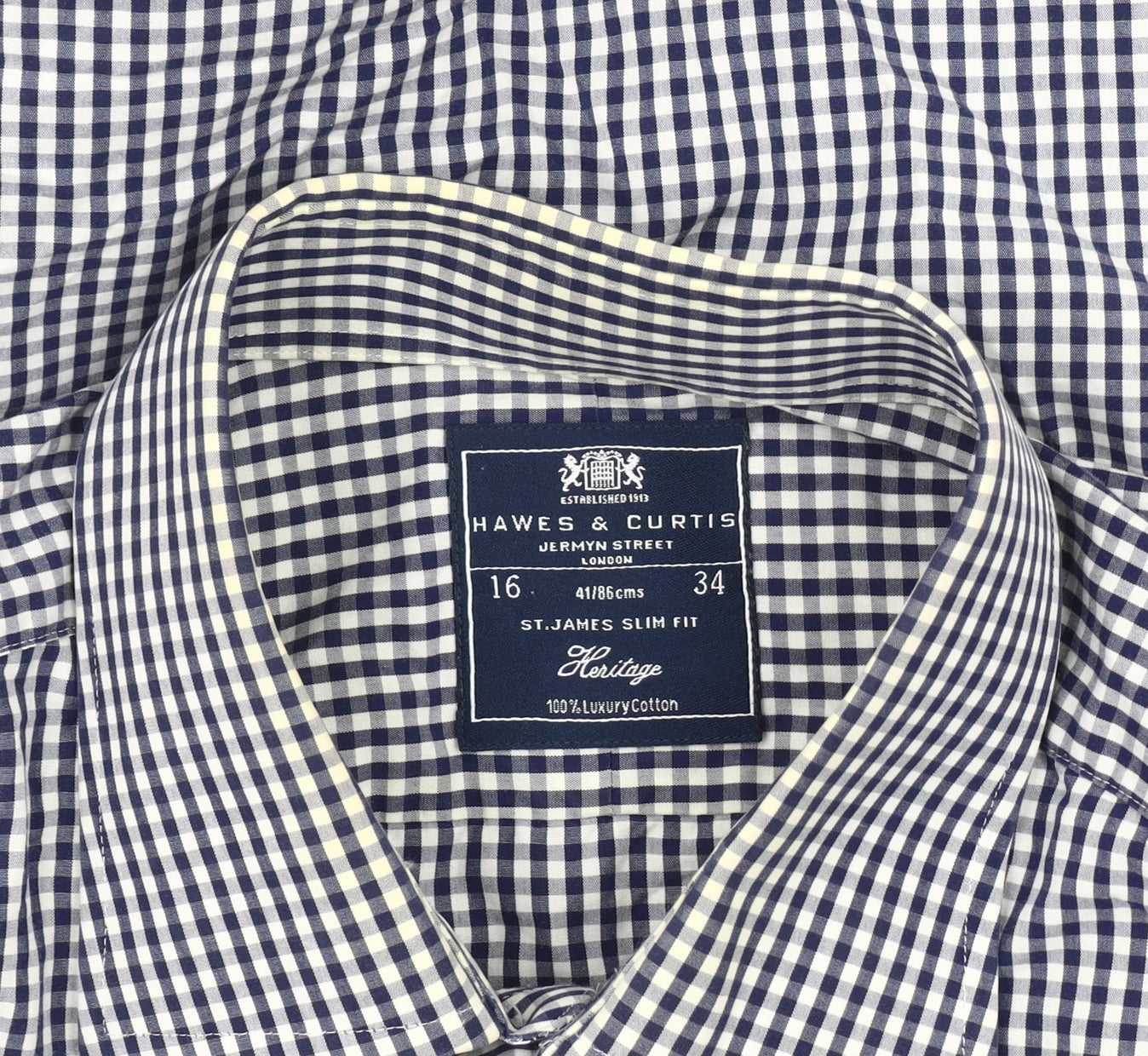 Hawes & Curtis Men’s Blue Check Slim Fit Long Sleeve Cotton Shirt 16
