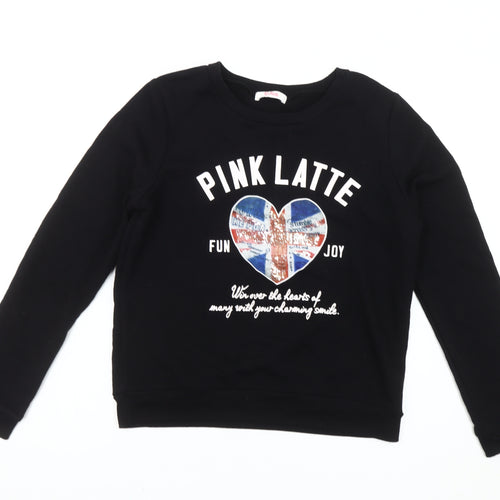 Pink Latte Girls Black 8 Years Pullover Sweatshirt Graphic Print
