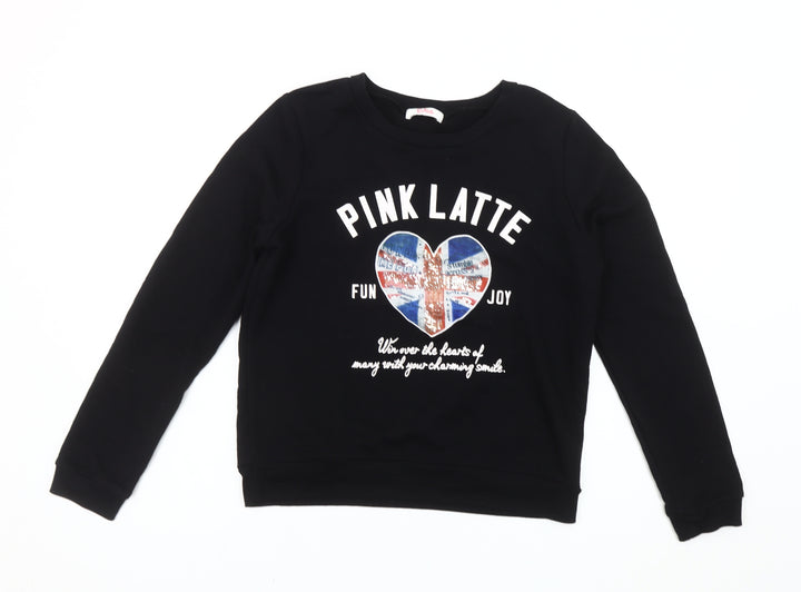 Pink Latte Girls Black 8 Years Pullover Sweatshirt Graphic Print