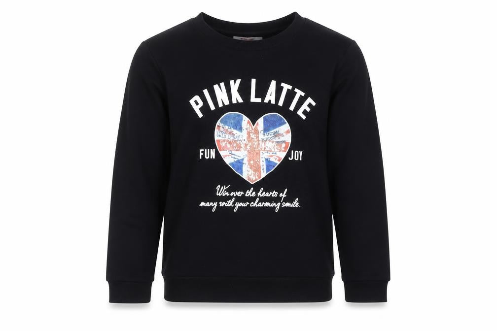 Front view of Pink Latte girls’ black 8 years pullover sweatshirt graphic print