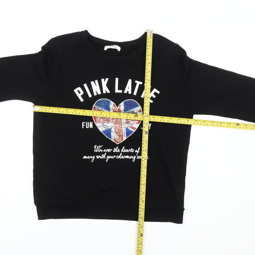 Pink Latte Girls Black 8 Years Pullover Sweatshirt Graphic Print